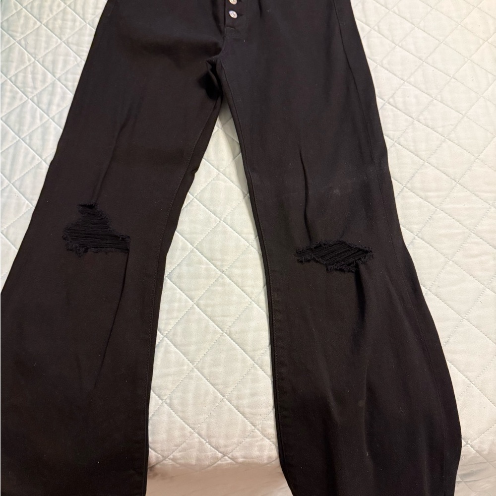 7 For All Mankind Black Distressed Flare Jeans